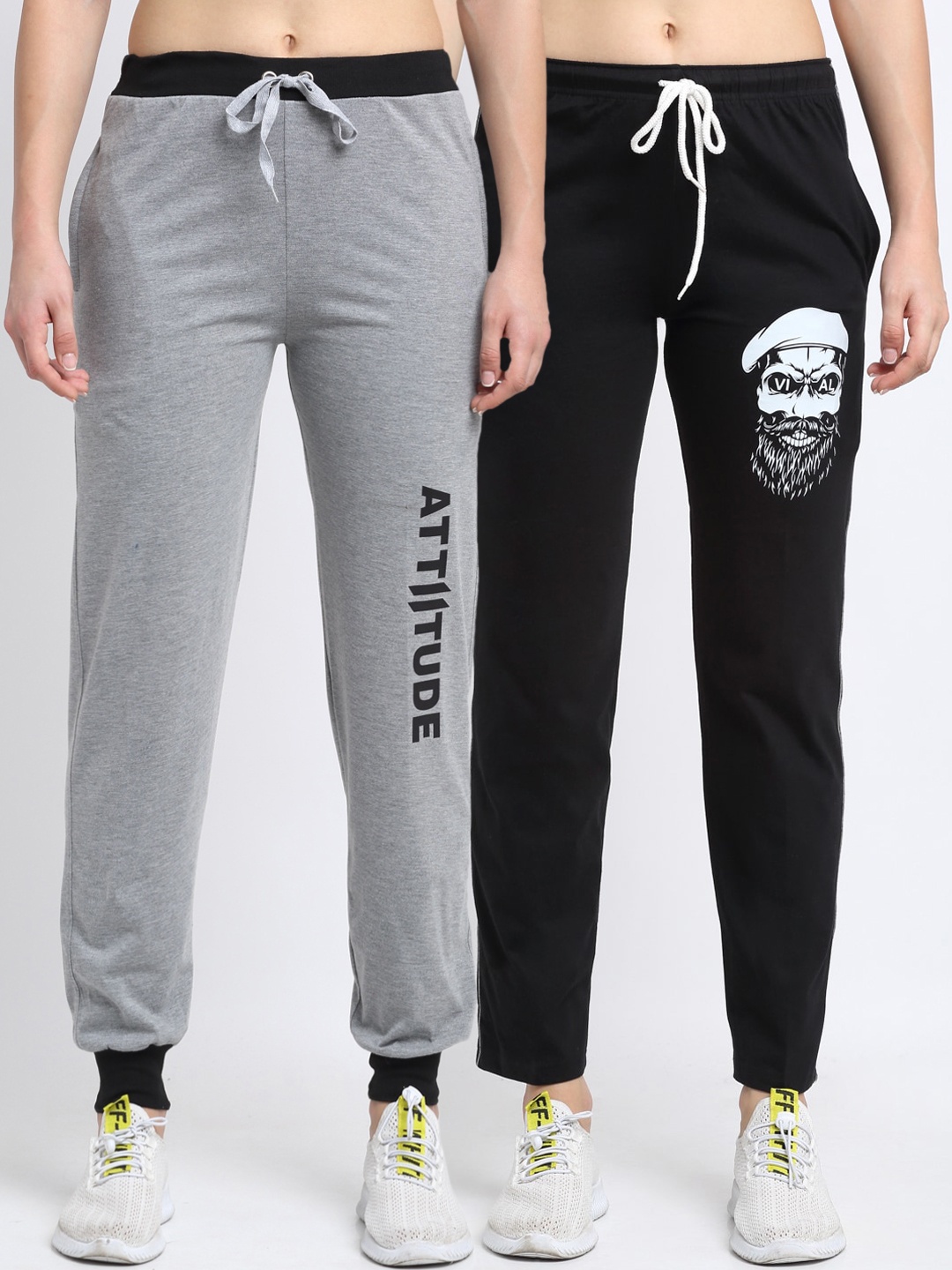 

VIMAL JONNEY Women Pack Of 2 Black & Grey Solid Track Pants