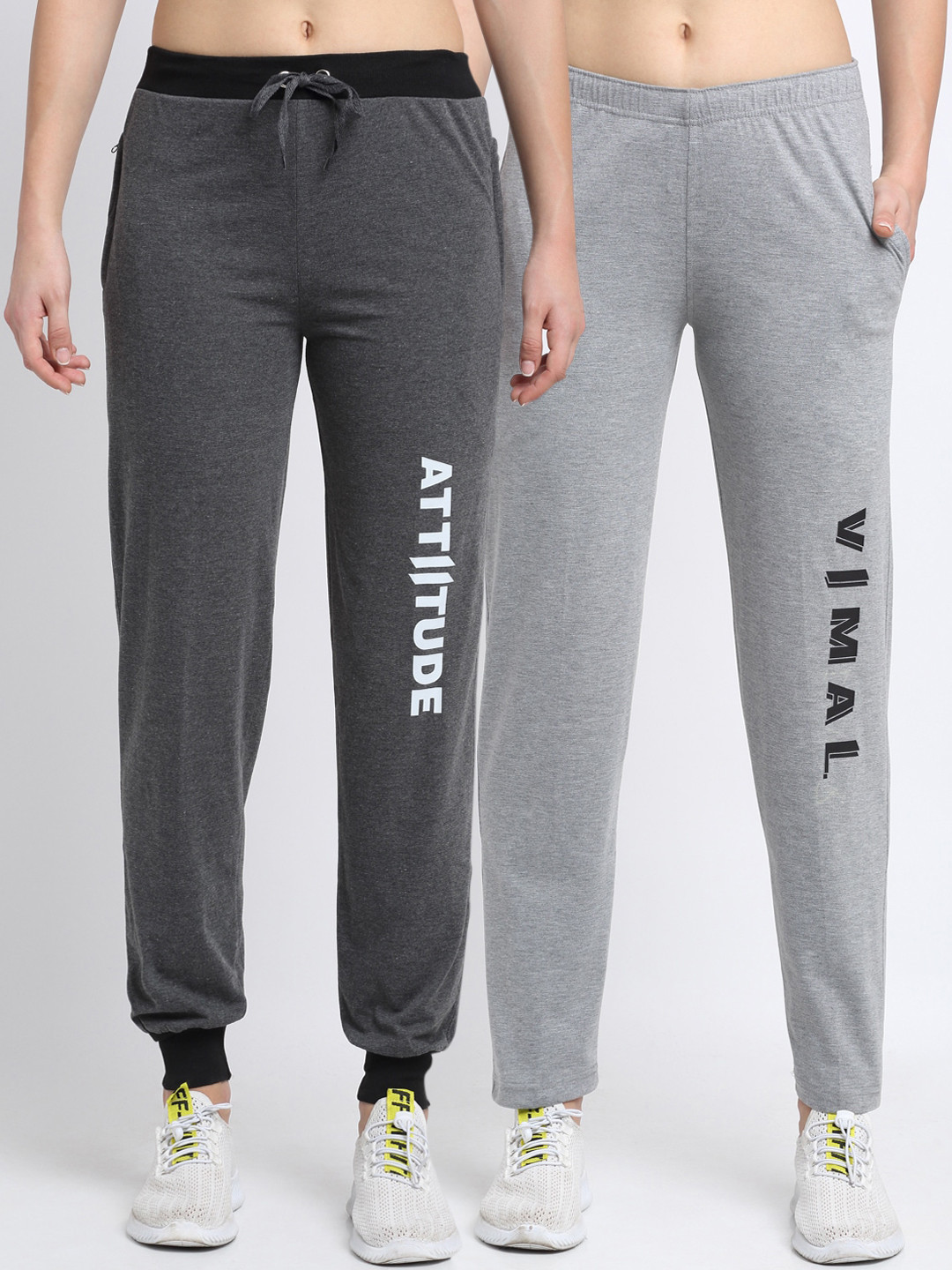 

VIMAL JONNEY Women Pack Of 2 Solid Track Pants, Grey
