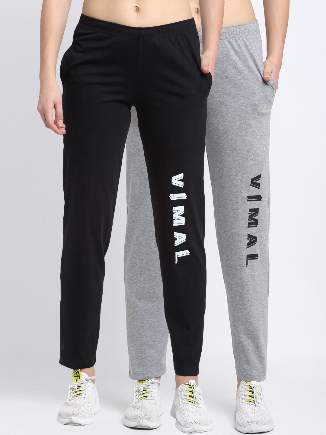 

VIMAL JONNEY Women Pack Of 2 Black & Grey Solid Track Pants