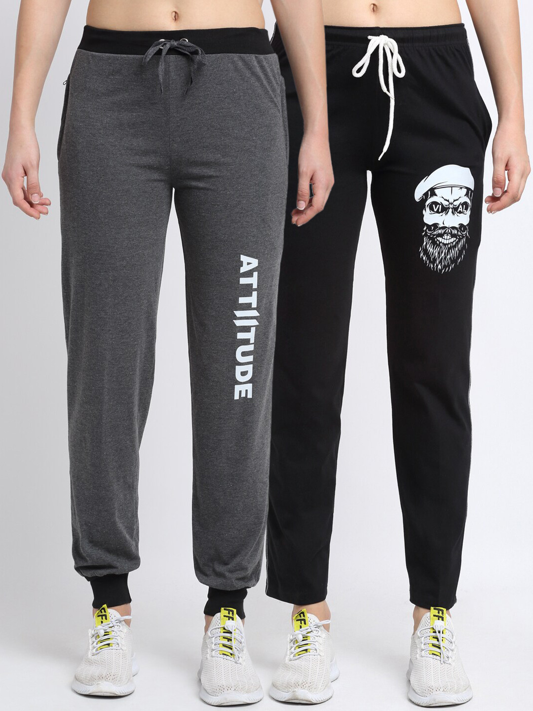 

VIMAL JONNEY Women Pack Of 2 Solid Track Pants, Black