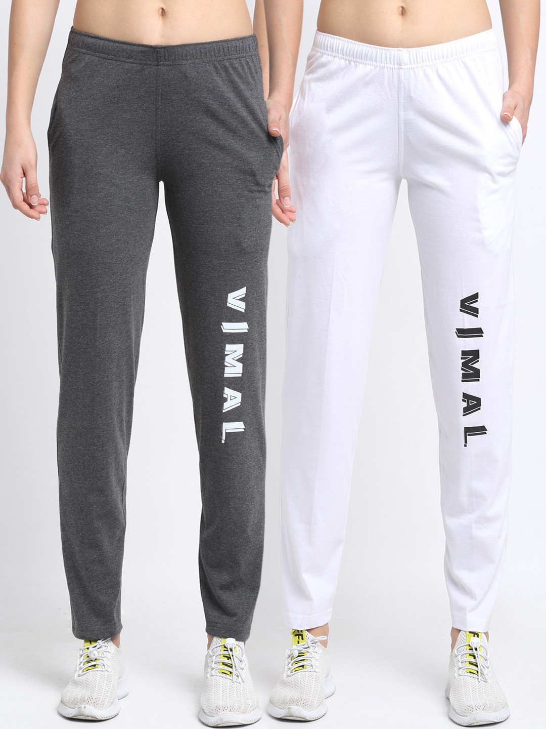 

VIMAL JONNEY Women Pack Of 2 Solid Track Pants, Grey