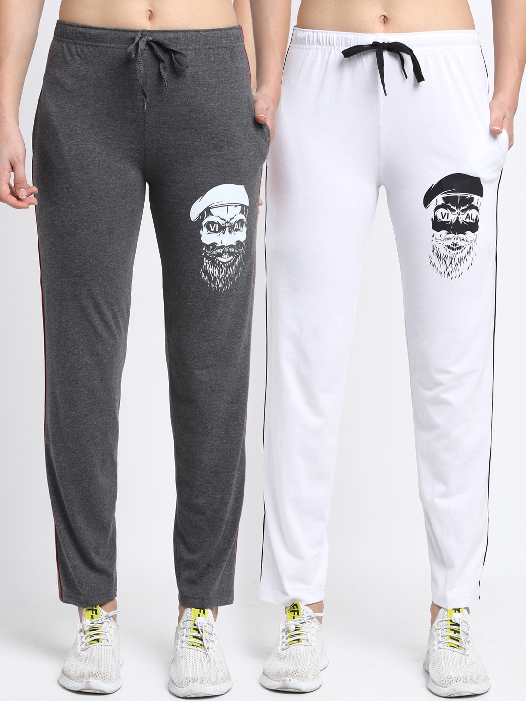

VIMAL JONNEY Women Pack Of 2 Solid Track Pants, Grey