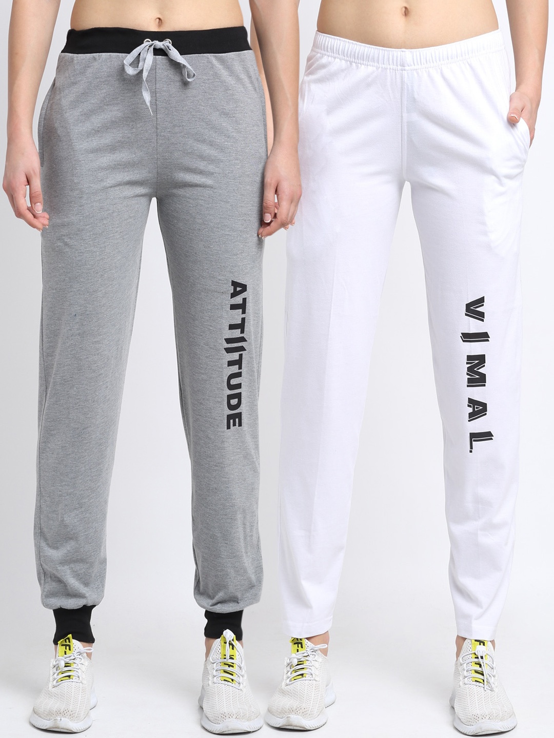 

VIMAL JONNEY Women Pack Of 2 Solid Track Pants, Grey