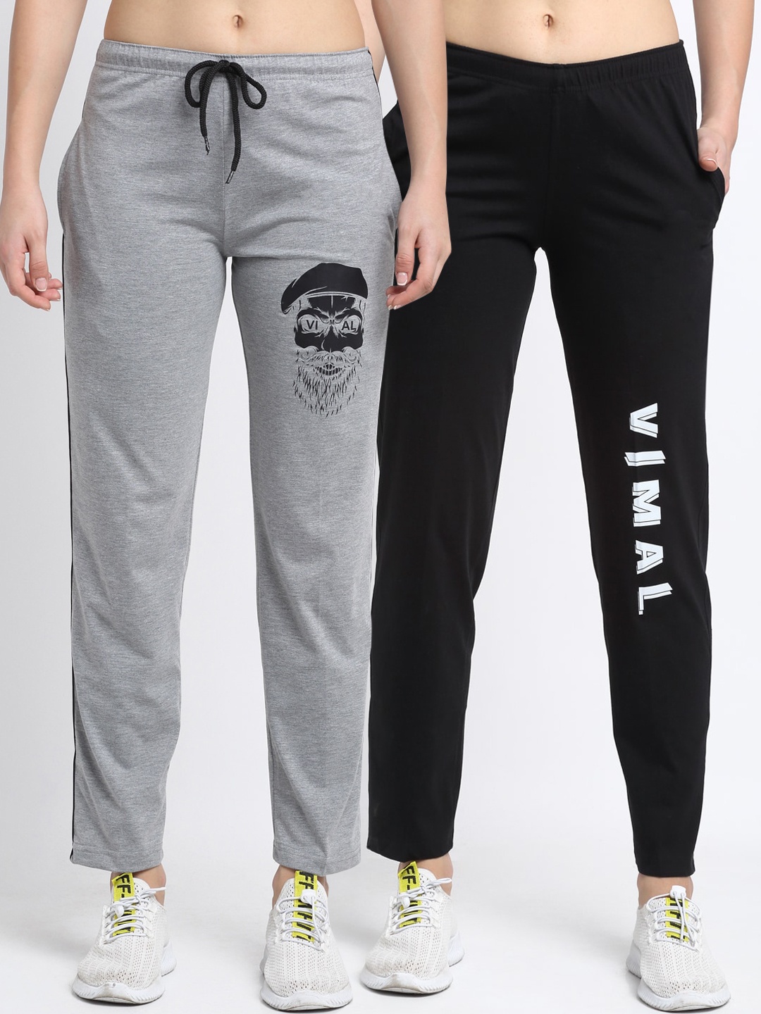 

VIMAL JONNEY Women Pack of 2 Solid Track Pants, Grey