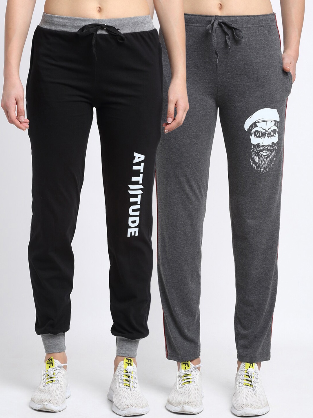 

VIMAL JONNEY Women Pack Of 2 Black & Grey Solid Track Pants