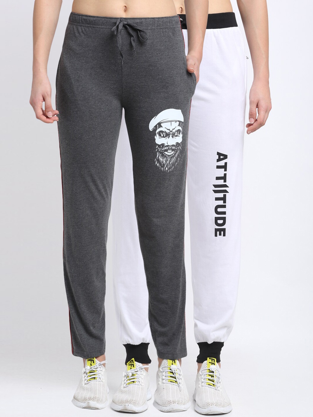 

VIMAL JONNEY Women Pack Of 2 Grey & White Solid Track Pants