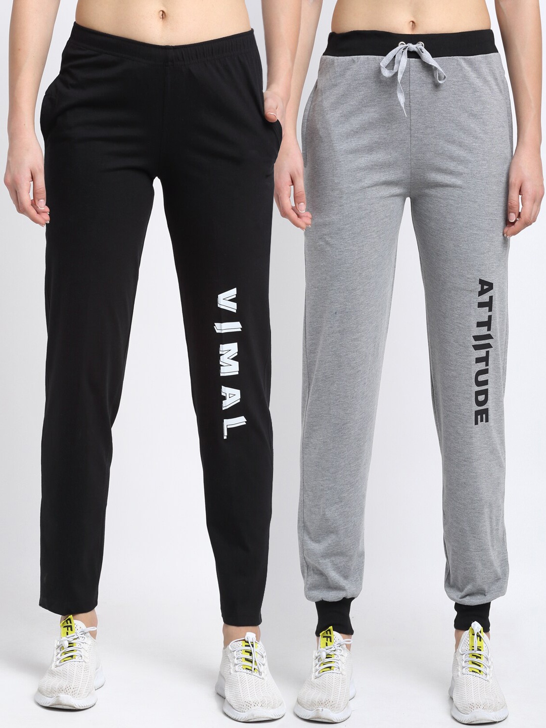 

VIMAL JONNEY Women Pack Of 2 Solid Track Pants, Grey
