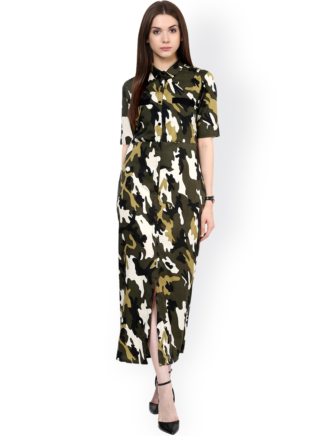 

Zima Leto Women Green Printed Maxi Dress