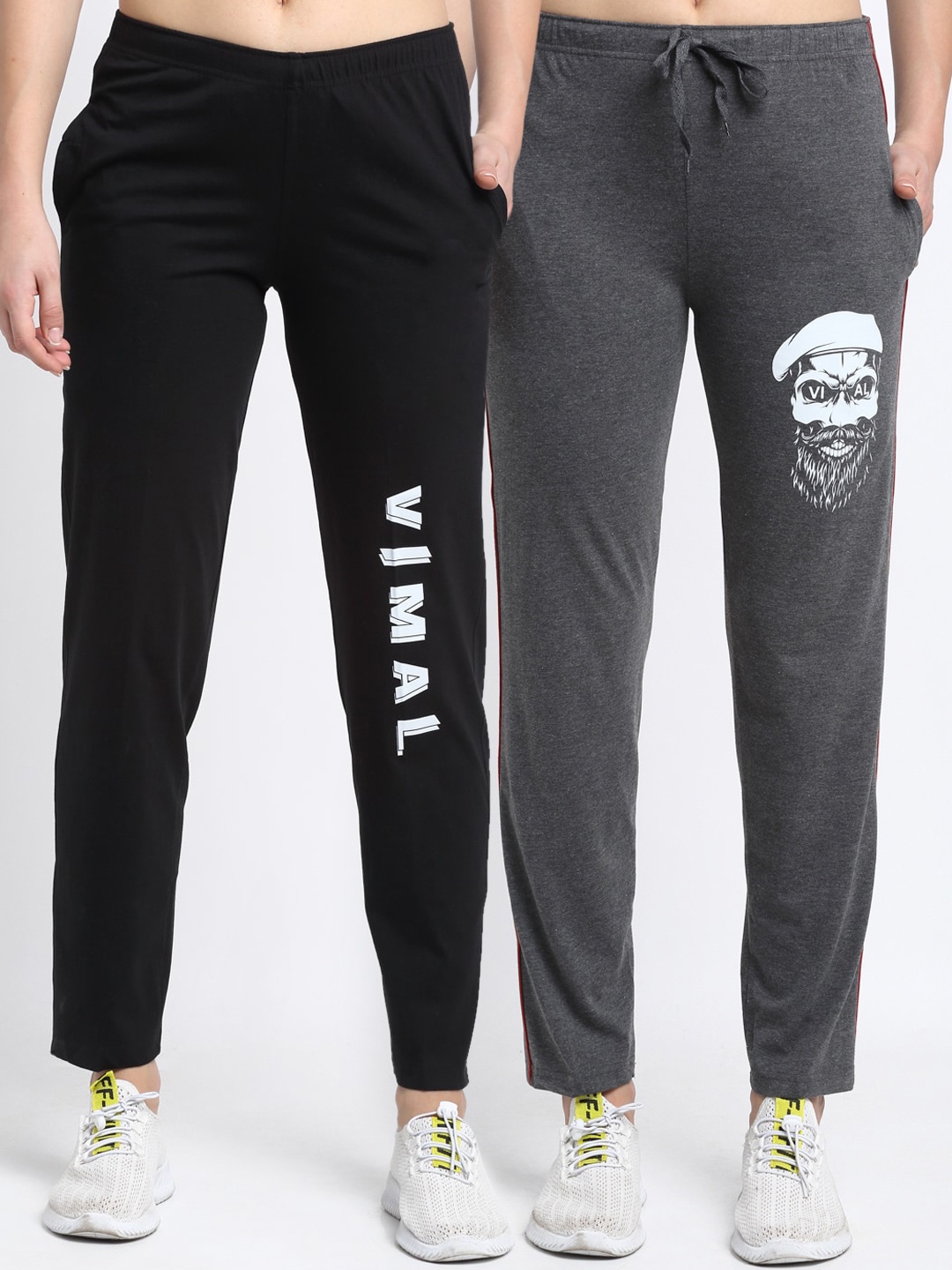 

VIMAL JONNEY Women Pack Of 2 Black & Grey Solid Track Pants