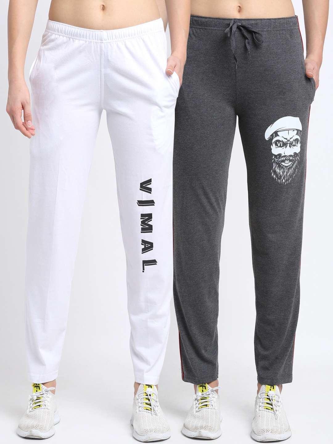 

VIMAL JONNEY Women Pack Of 2 Solid Track Pants, Grey