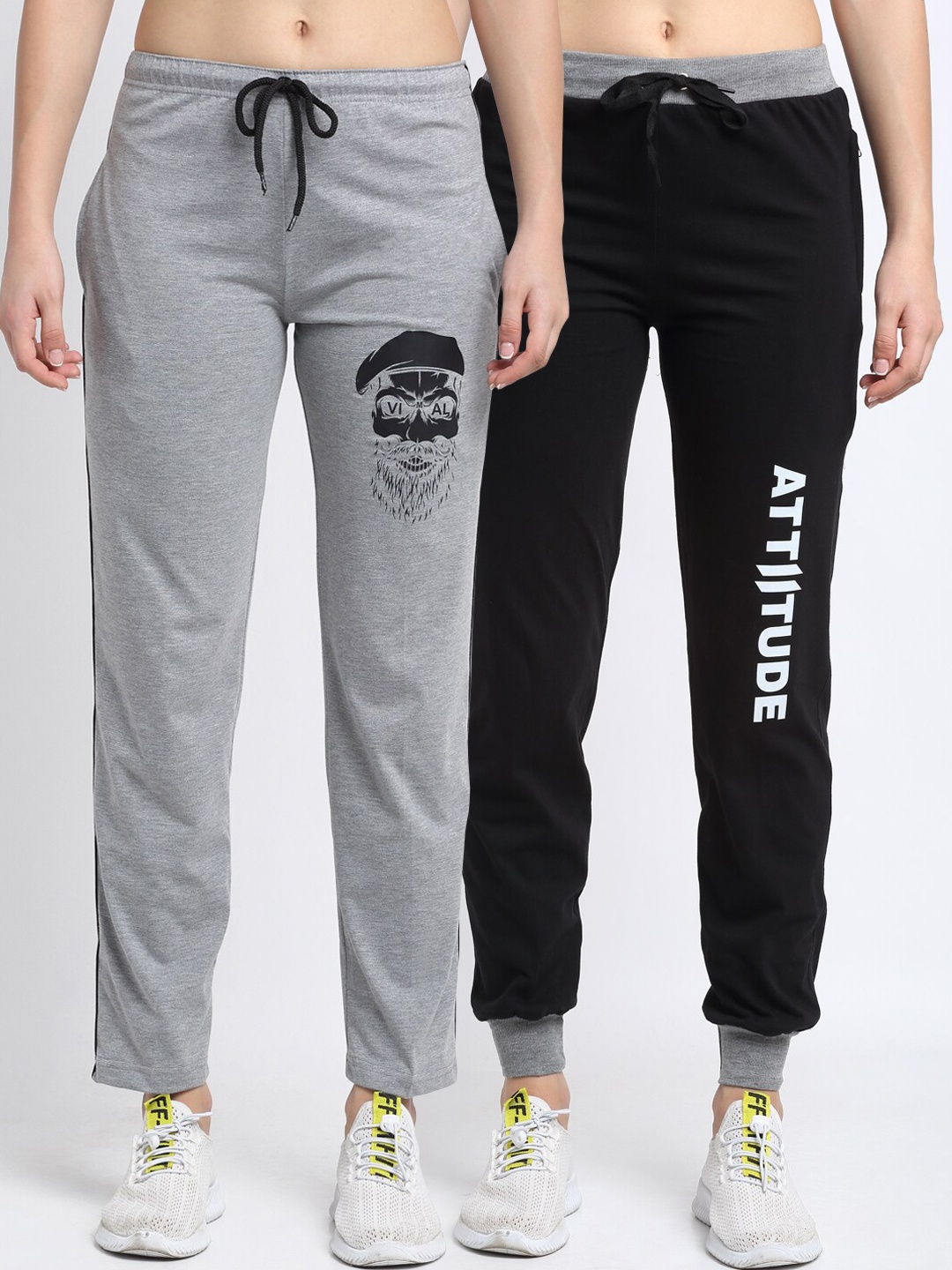 

VIMAL JONNEY Women Pack Of 2 Solid Track Pants, Grey