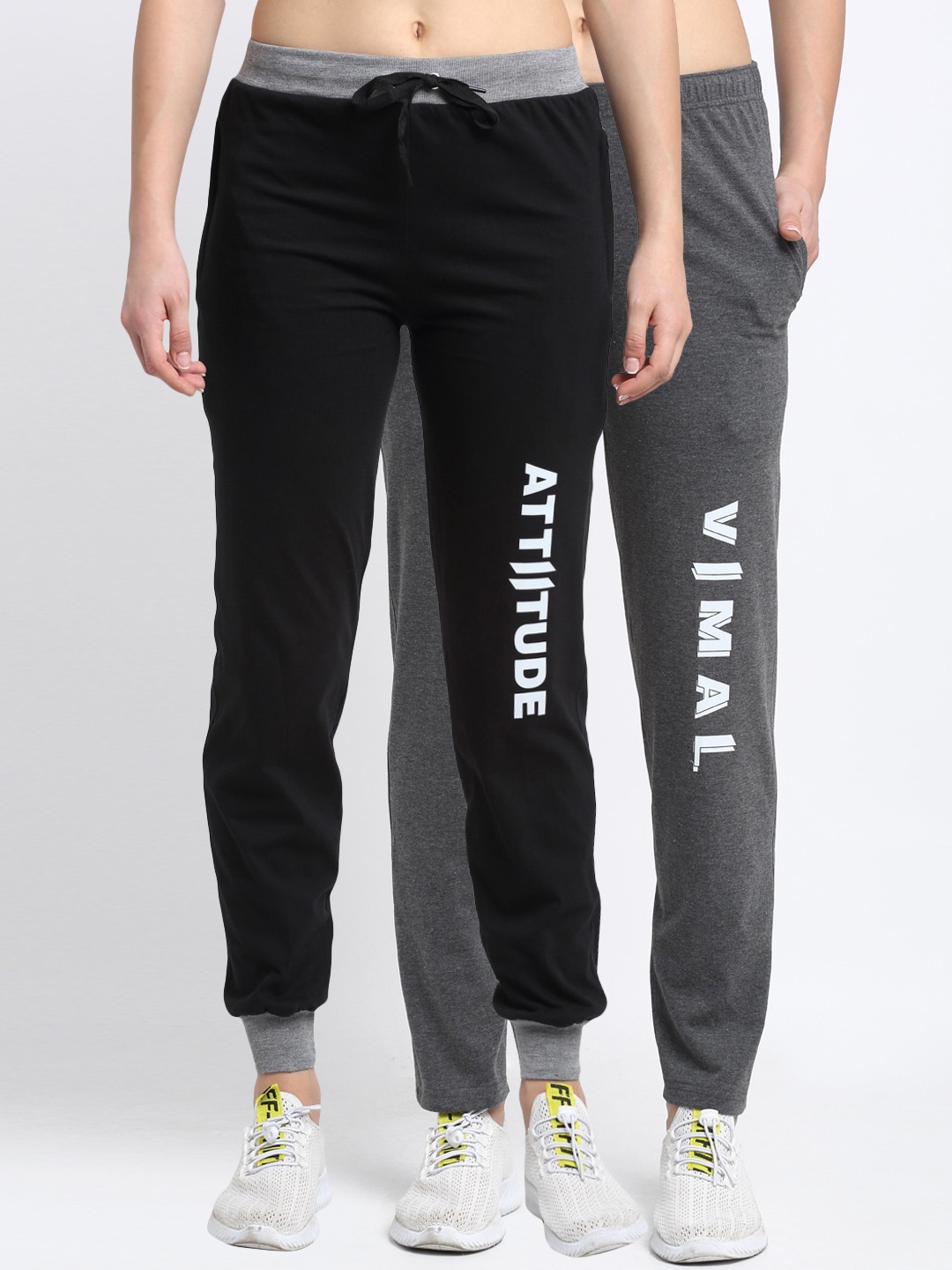 

VIMAL JONNEY Women Pack Of 2 Black & Grey Solid Track Pants