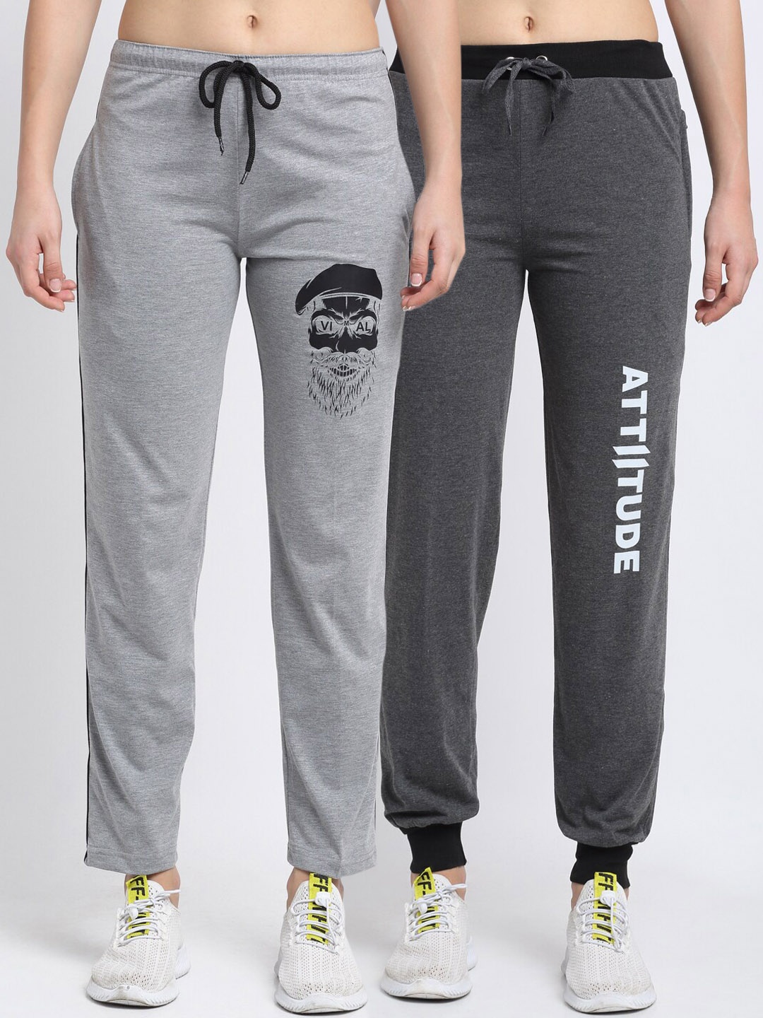 

VIMAL JONNEY Women Pack of 2 Solid Track Pants, Grey