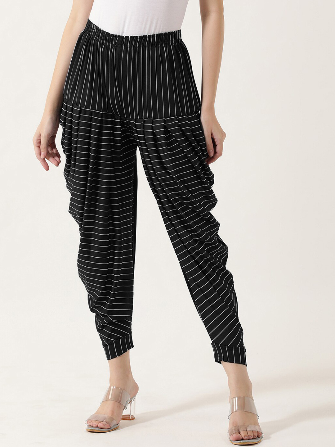 

V2 Value & Variety Women Black & White Striped Cotton Harem Pants