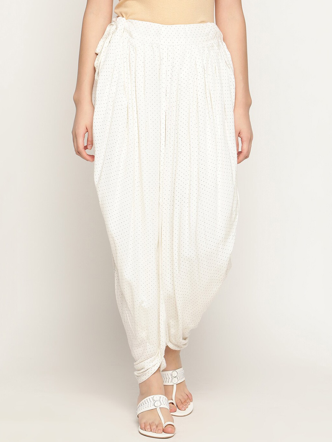 

V2 Value & Variety Women Cream-Coloured & White Polka Dots Printed Harem Pants