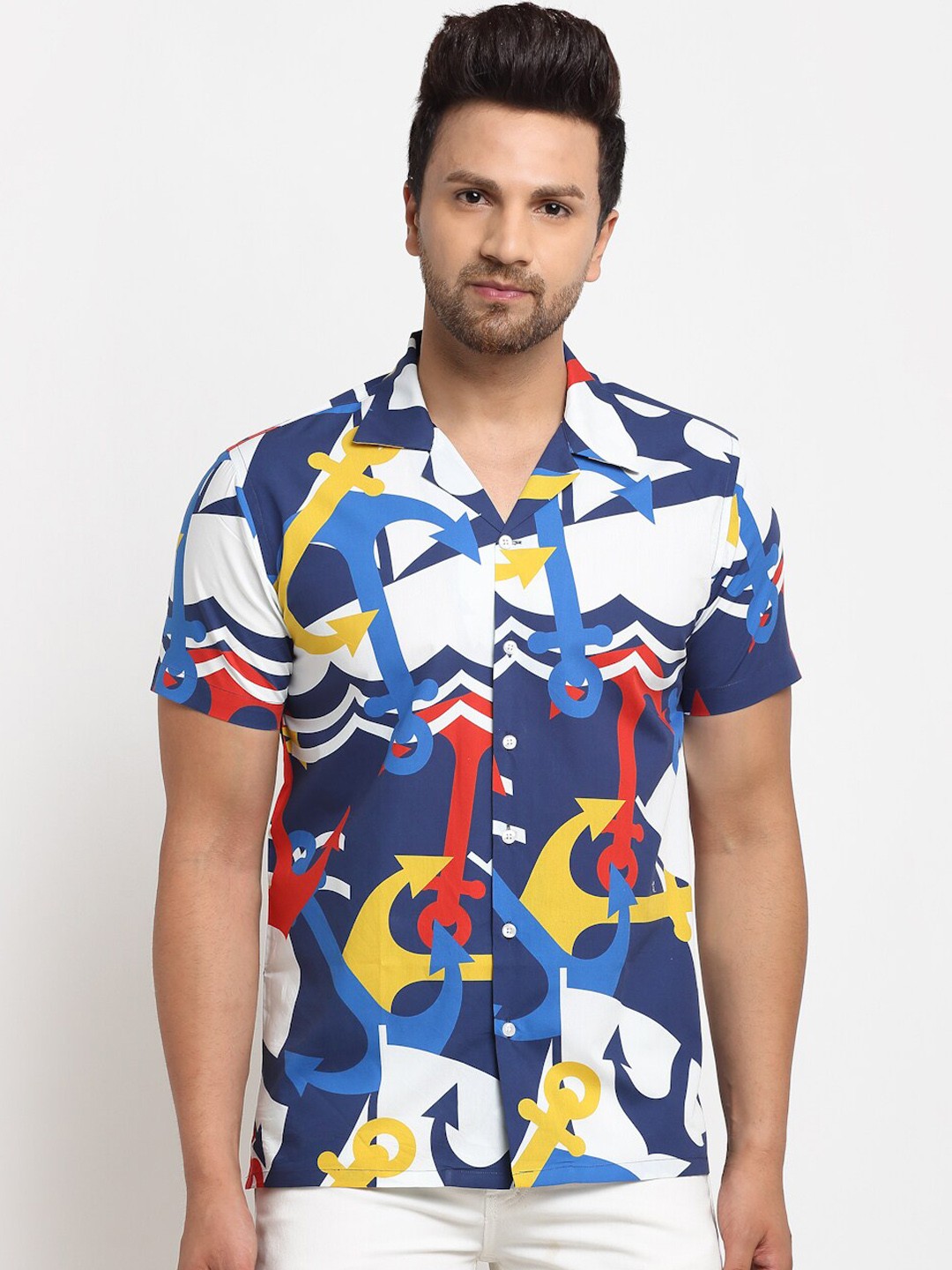 

Ennoble Men Navy Blue Tailored Fit Pure Cotton Printed Casual Shirt