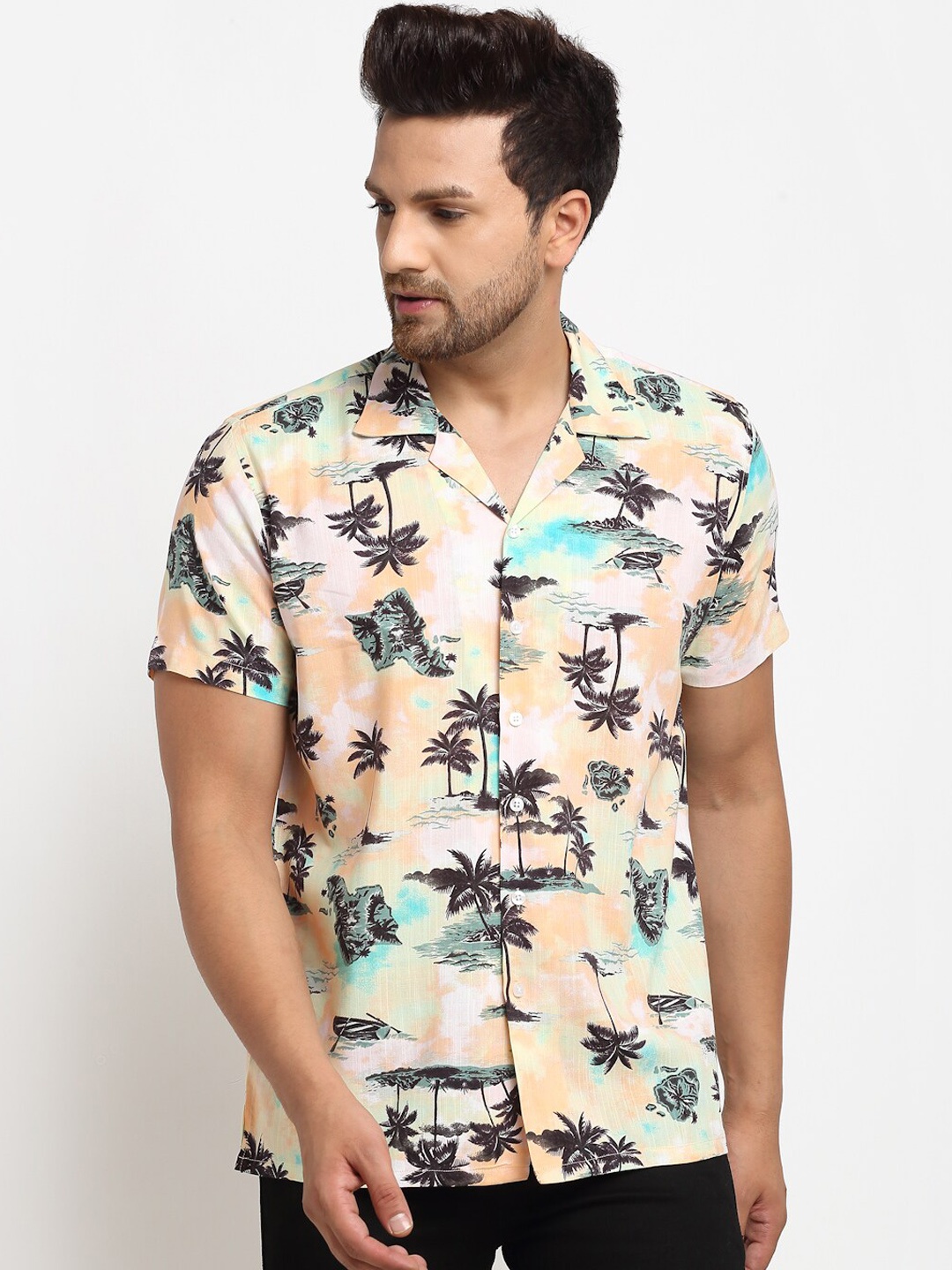 

Ennoble Men Pink Tailored Fit Floral Pure Cotton Printed Casual Shirt
