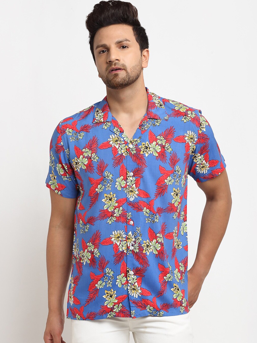 

Ennoble Men Blue Tailored Fit Floral Pure Cotton Printed Casual Shirt