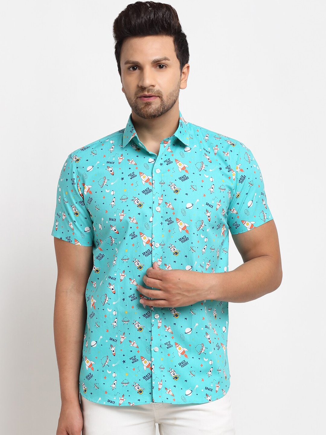 

Ennoble Men Blue Tailored Fit Pure Cotton Printed Casual Shirt