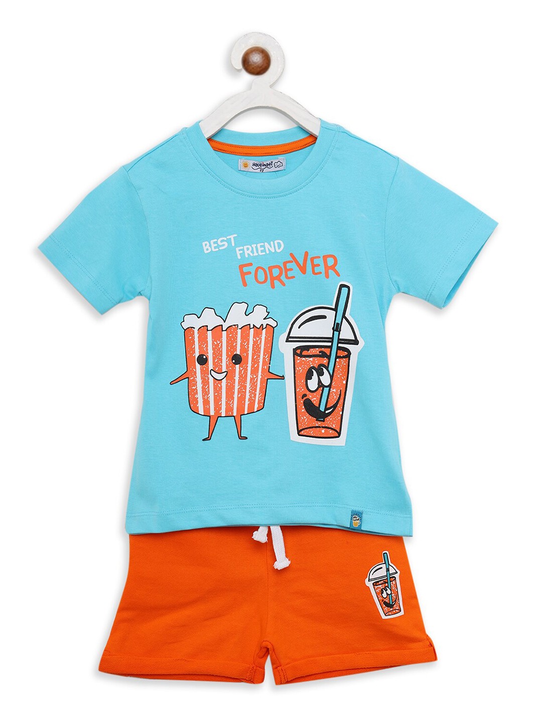 

Nauti Nati Boys Blue & Orange Printed T-shirt with Shorts