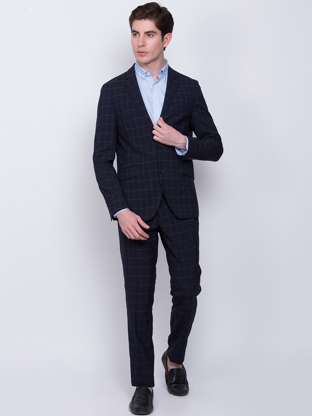 

LINDBERGH Men Navy Blue Solid Single-Breasted Two-Piece Formal Suit