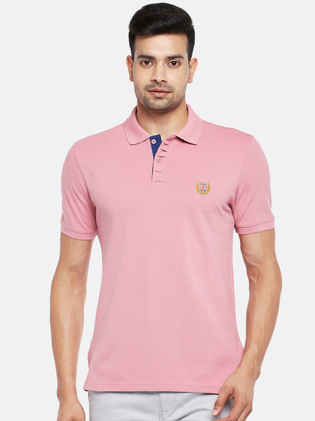 

BYFORD by Pantaloons Men Pink Polo Collar Slim Fit T-shirt