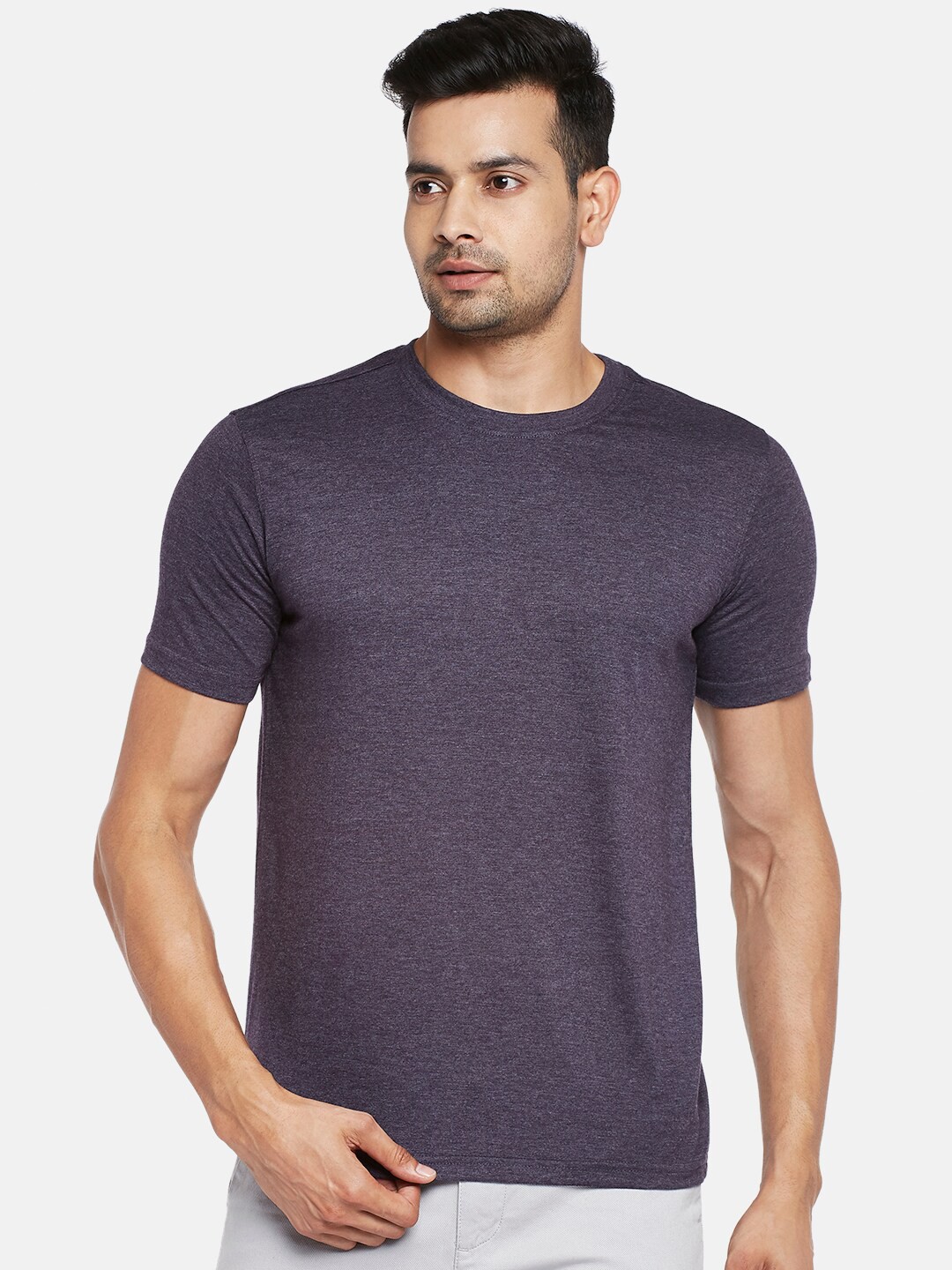 

BYFORD by Pantaloons Men Grey Pure Cotton T-shirt