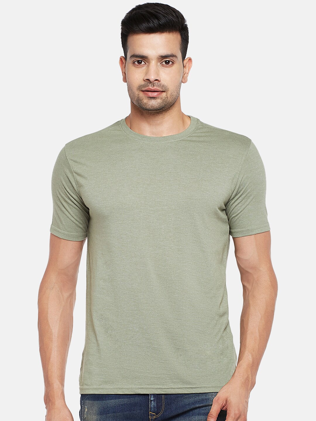 

BYFORD by Pantaloons Men Olive Green Pure Cotton T-shirt