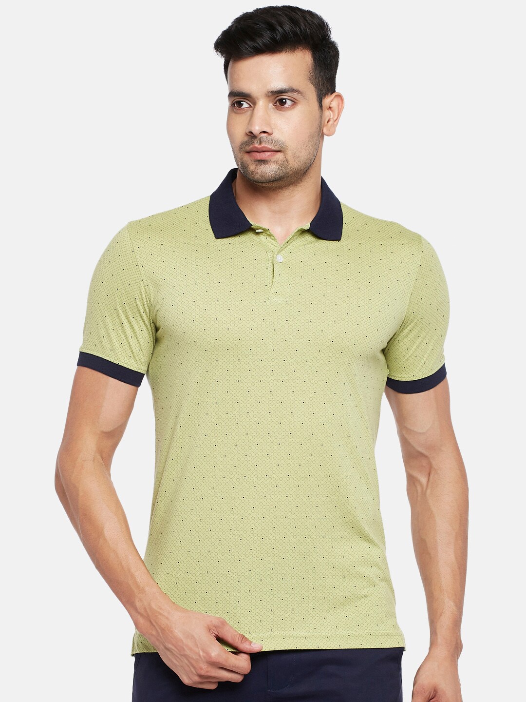 

BYFORD by Pantaloons Men Green & Navy Blue Printed Polo Collar T-shirt