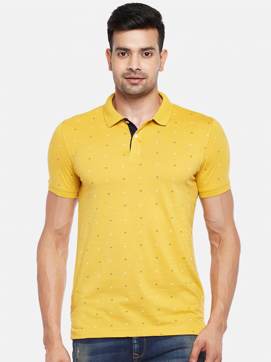 

BYFORD by Pantaloons Men Yellow Printed Polo Collar T-shirt