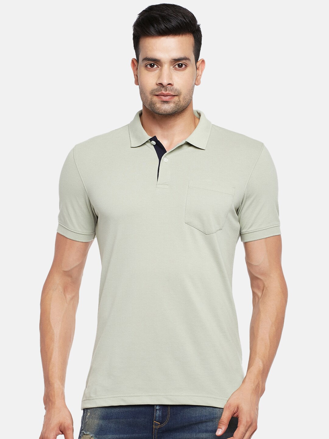 

BYFORD by Pantaloons Men Green Polo Collar Pockets T-shirt
