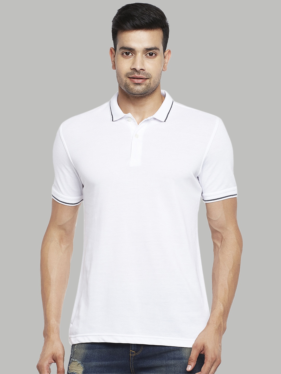 

BYFORD by Pantaloons Men White magnolia Polo Collar Pure Cotton T-shirt