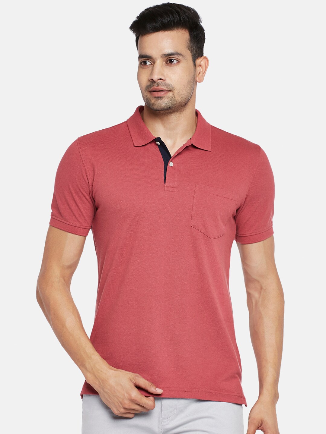 

BYFORD by Pantaloons Men Pink Polo Collar Pockets T-shirt
