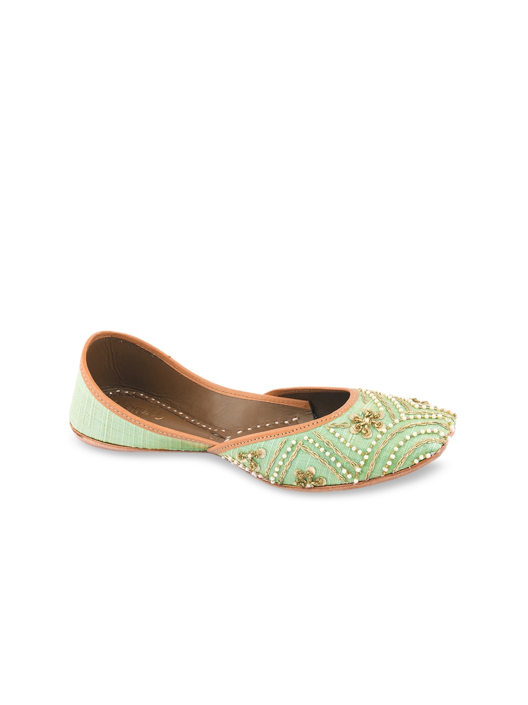 

Coral Haze Women Green & White Embellished Handcrafted Mojaris