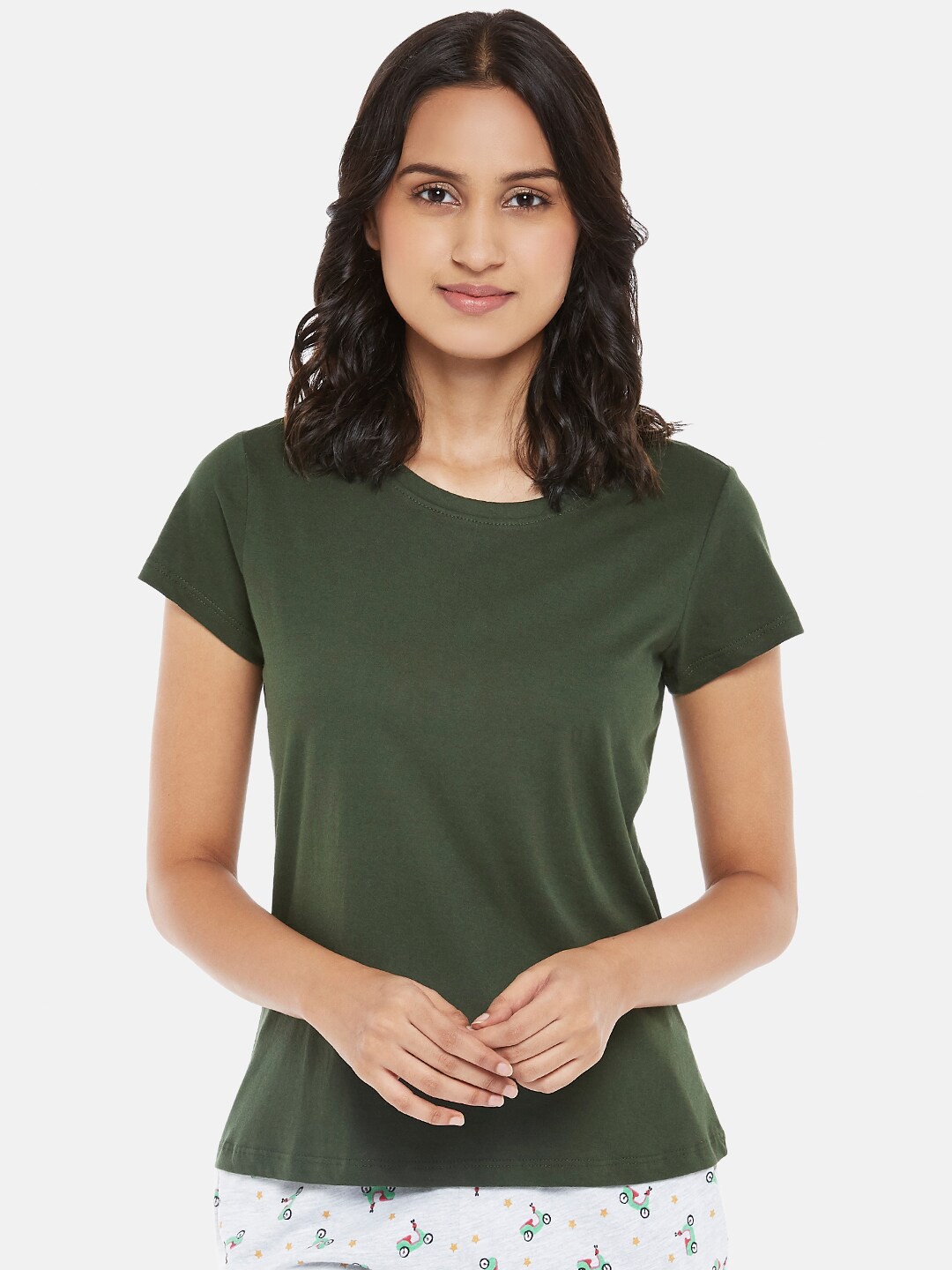 

Dreamz by Pantaloons Women Olive Green Regular Lounge tshirt