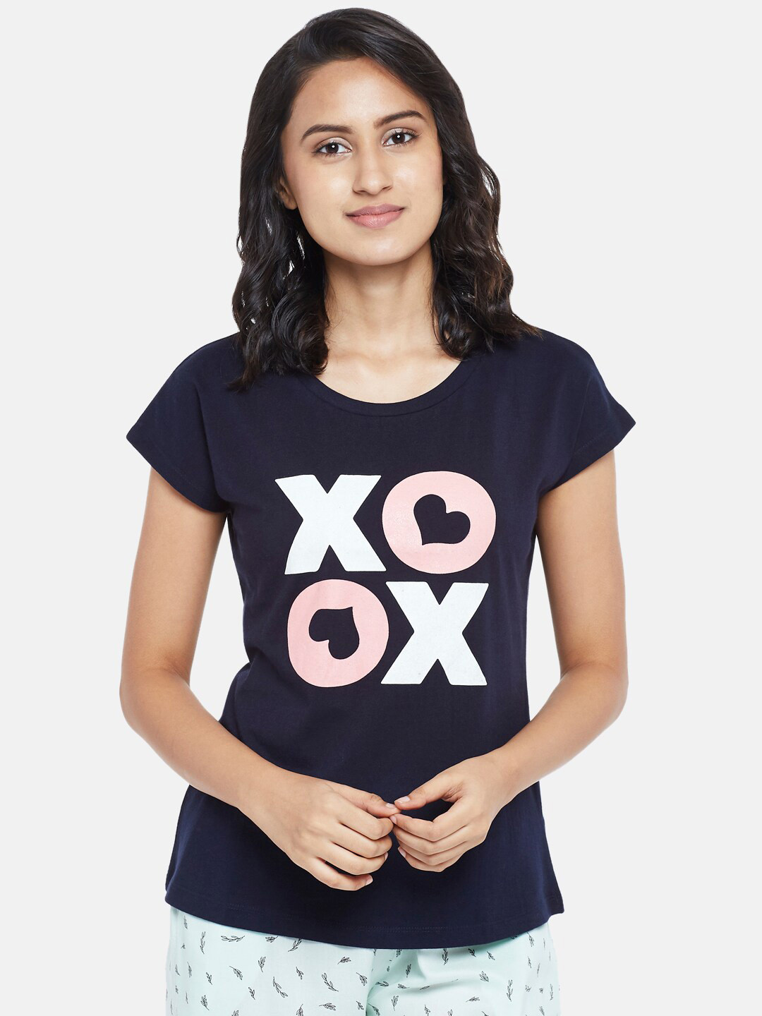 

Dreamz by Pantaloons Women Navy Blue Typography Printed Regular Lounge tshirt