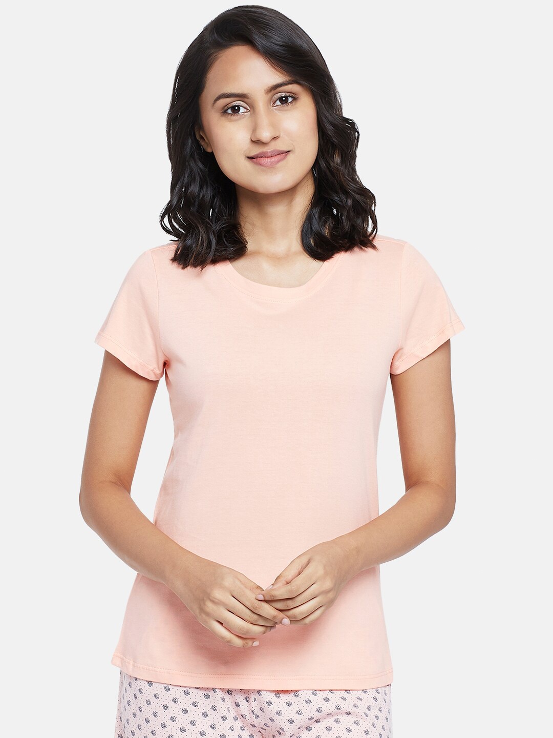 

Dreamz by Pantaloons Women Peach-Coloured Regular Lounge tshirt