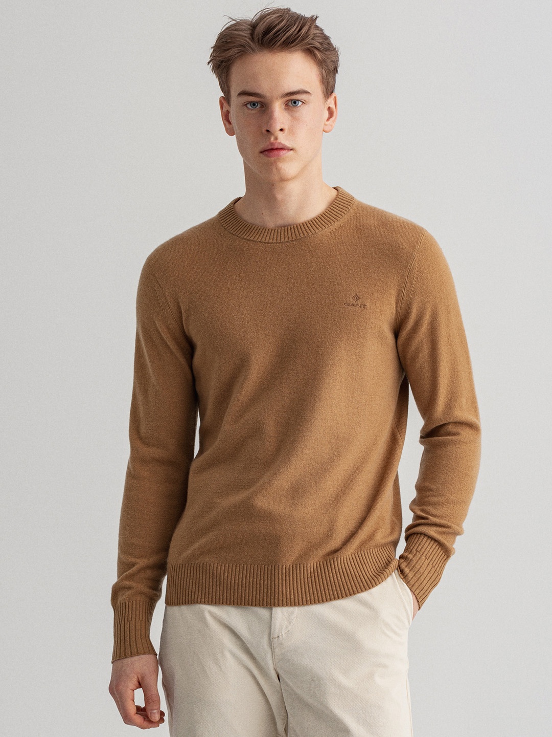 

GANT Men Khaki Brown Cashmere Pullover