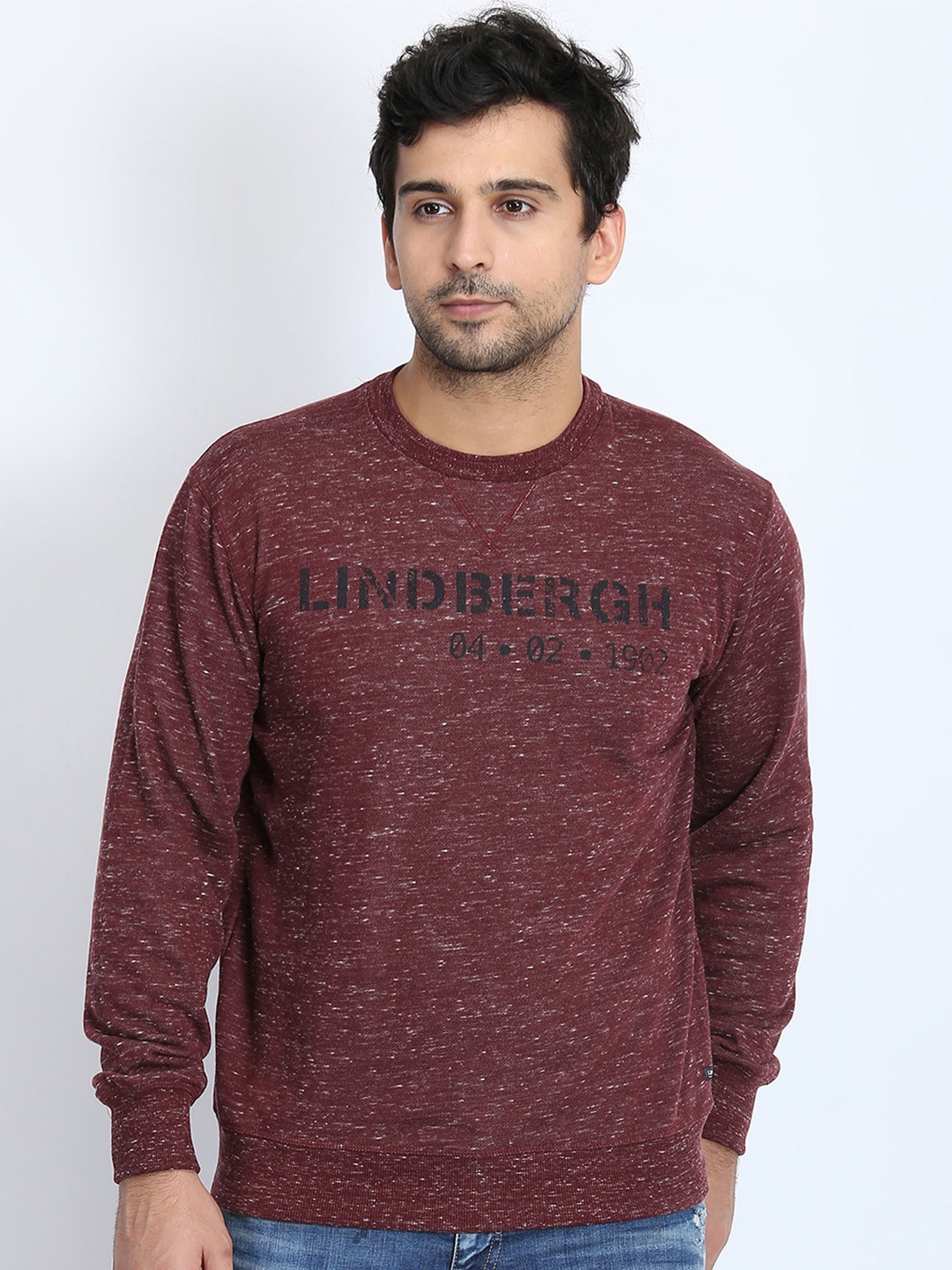 

LINDBERGH Men Maroon Typography Printed Pullover