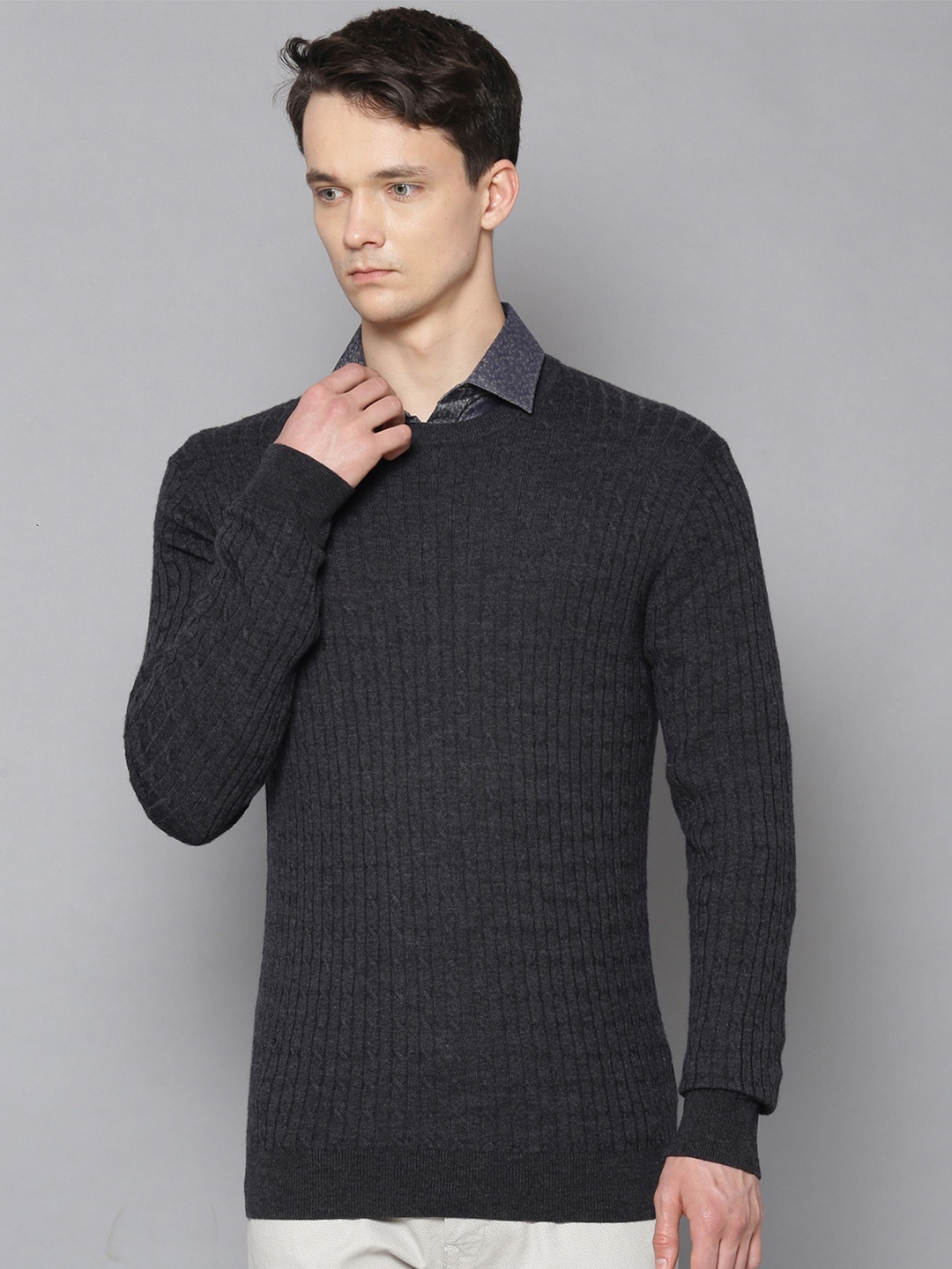 

LINDBERGH Men Navy Blue Ribbed Pullover