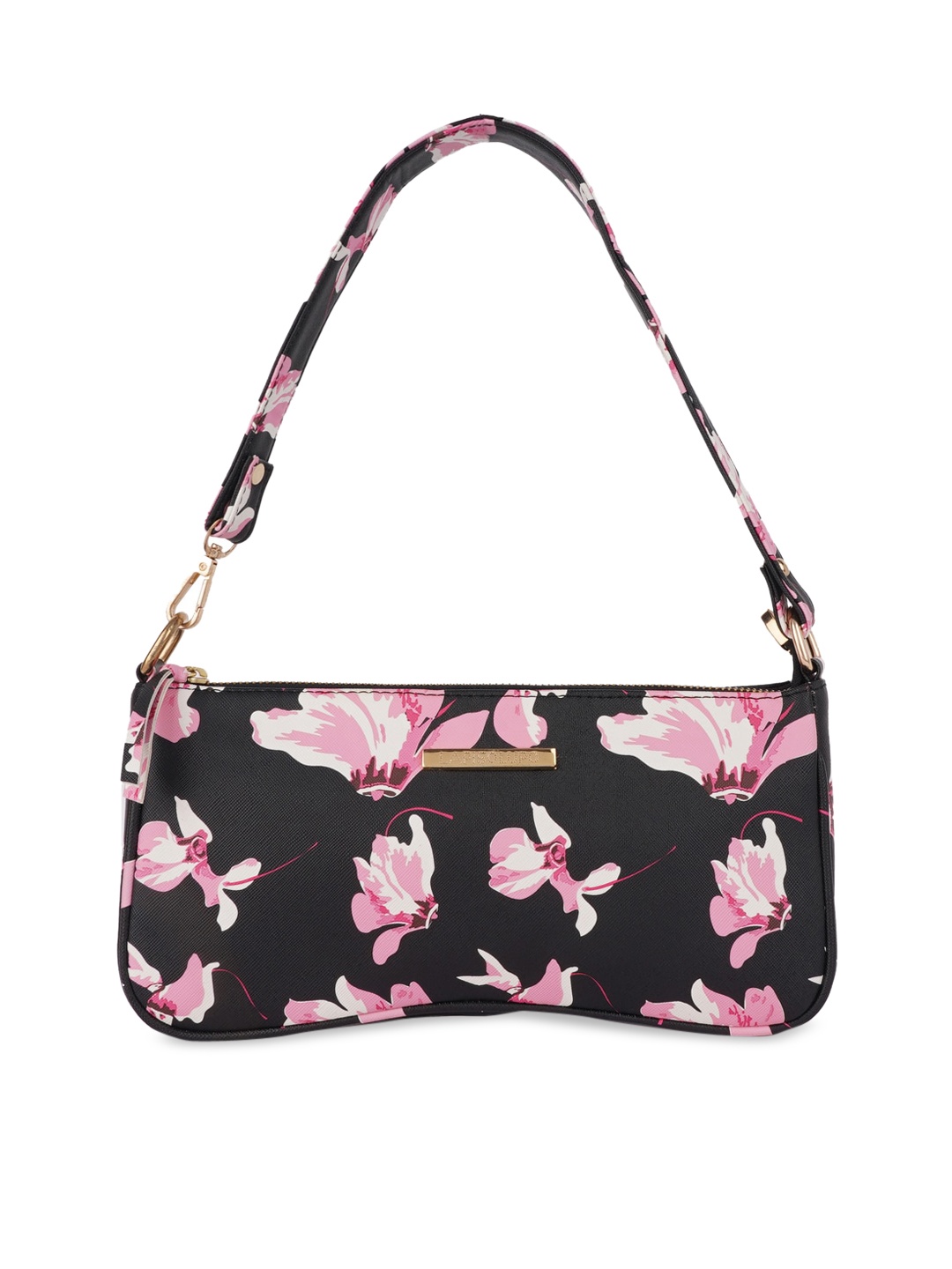 

Lapis O Lupo Black Floral Printed Structured Shoulder Bag