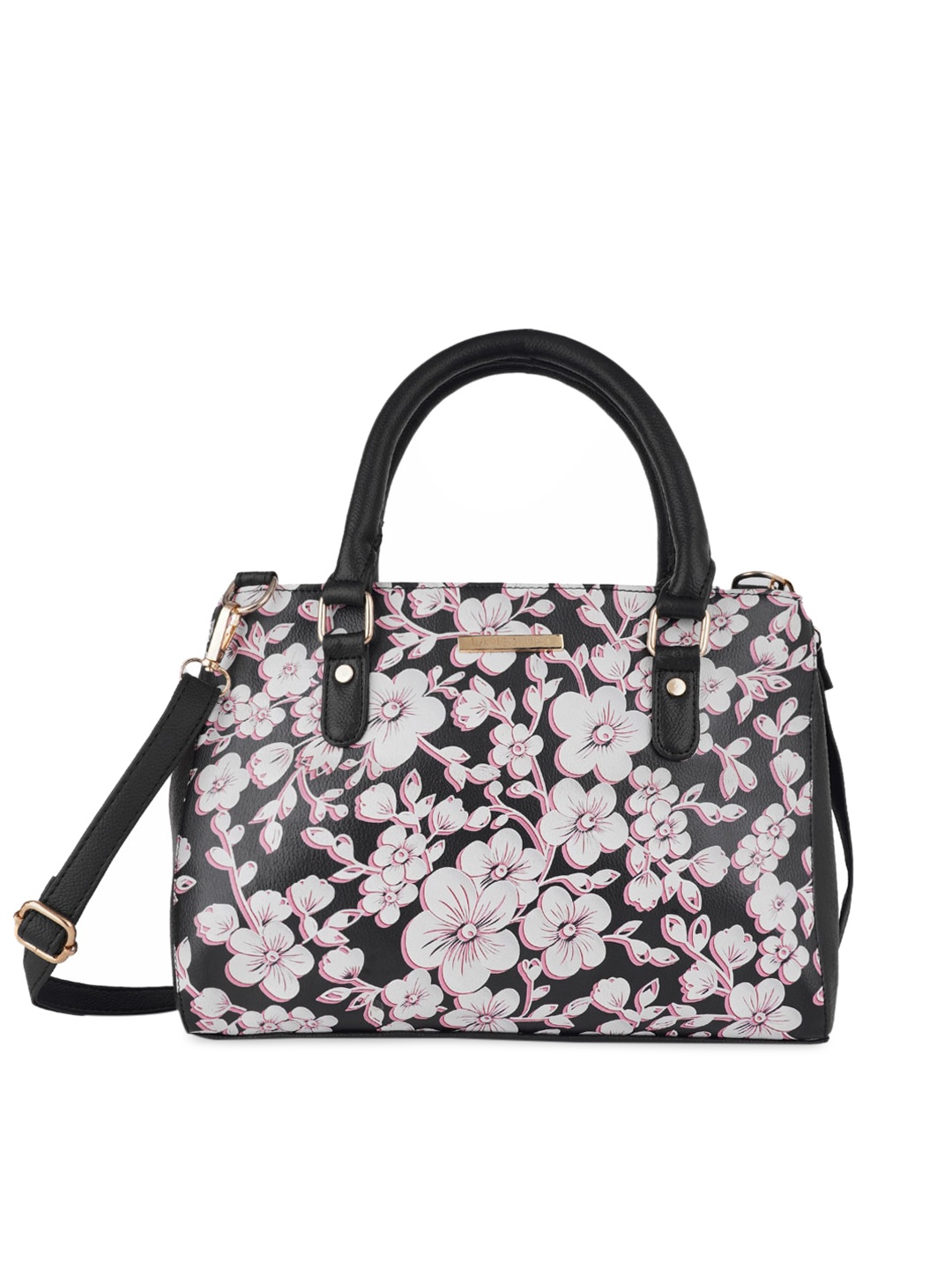 

Lapis O Lupo Black Floral Printed Structured Handheld Bag