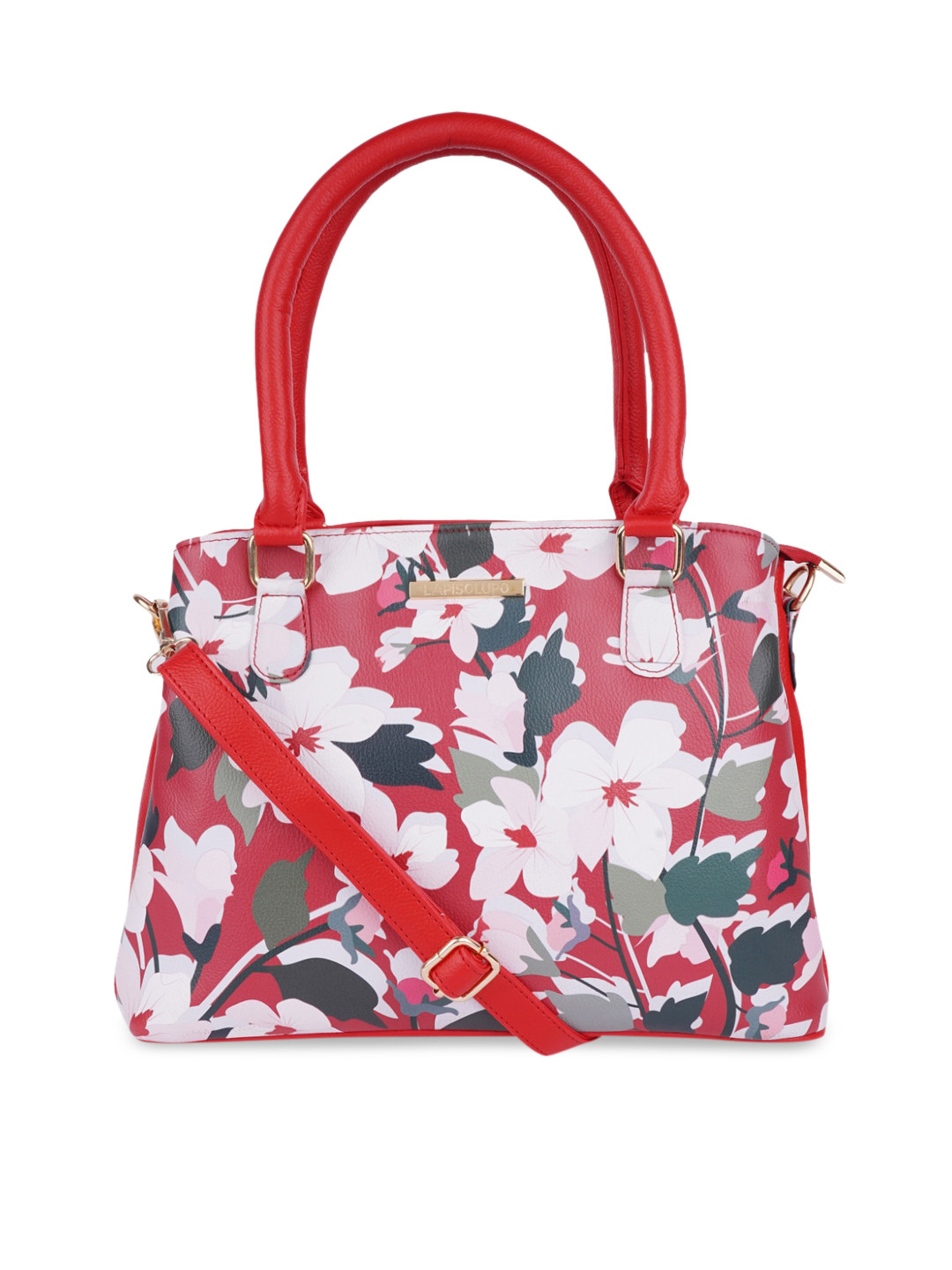 

Lapis O Lupo Red Floral Printed Structured Handheld Bag with Cut Work