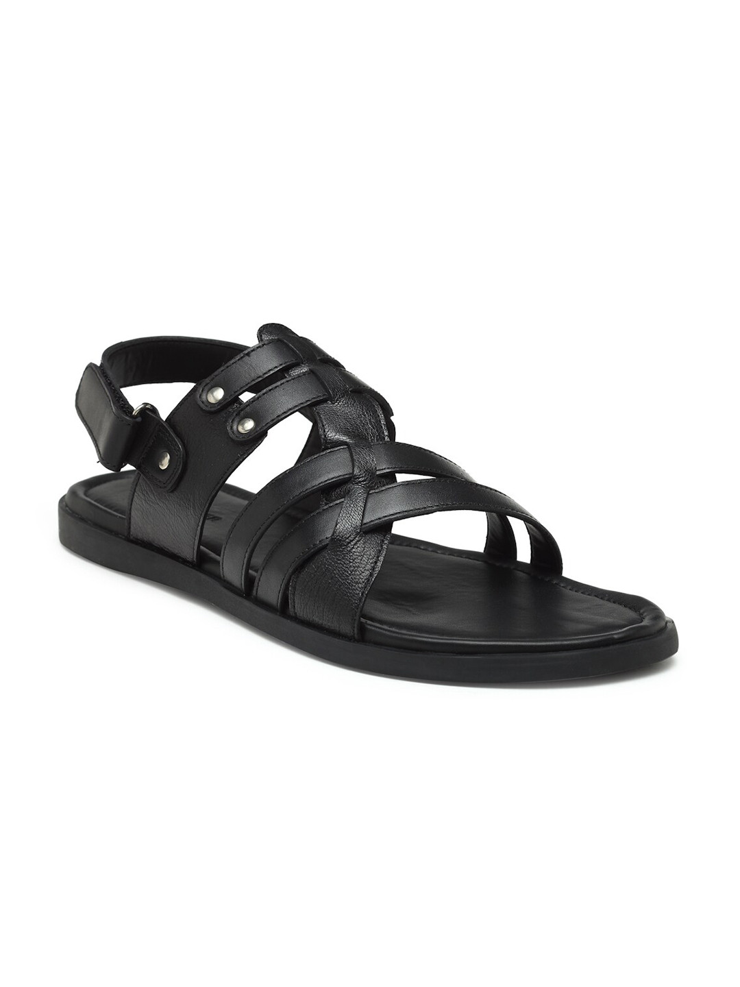 

BEAVER Men Black Leather Comfort Sandals