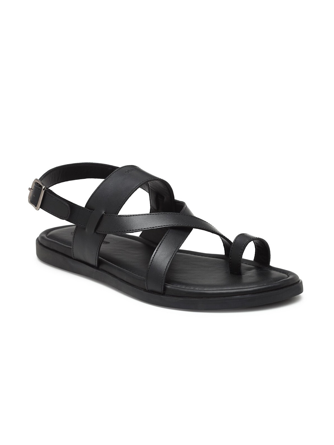 

BEAVER Men Black Leather Comfort Sandals