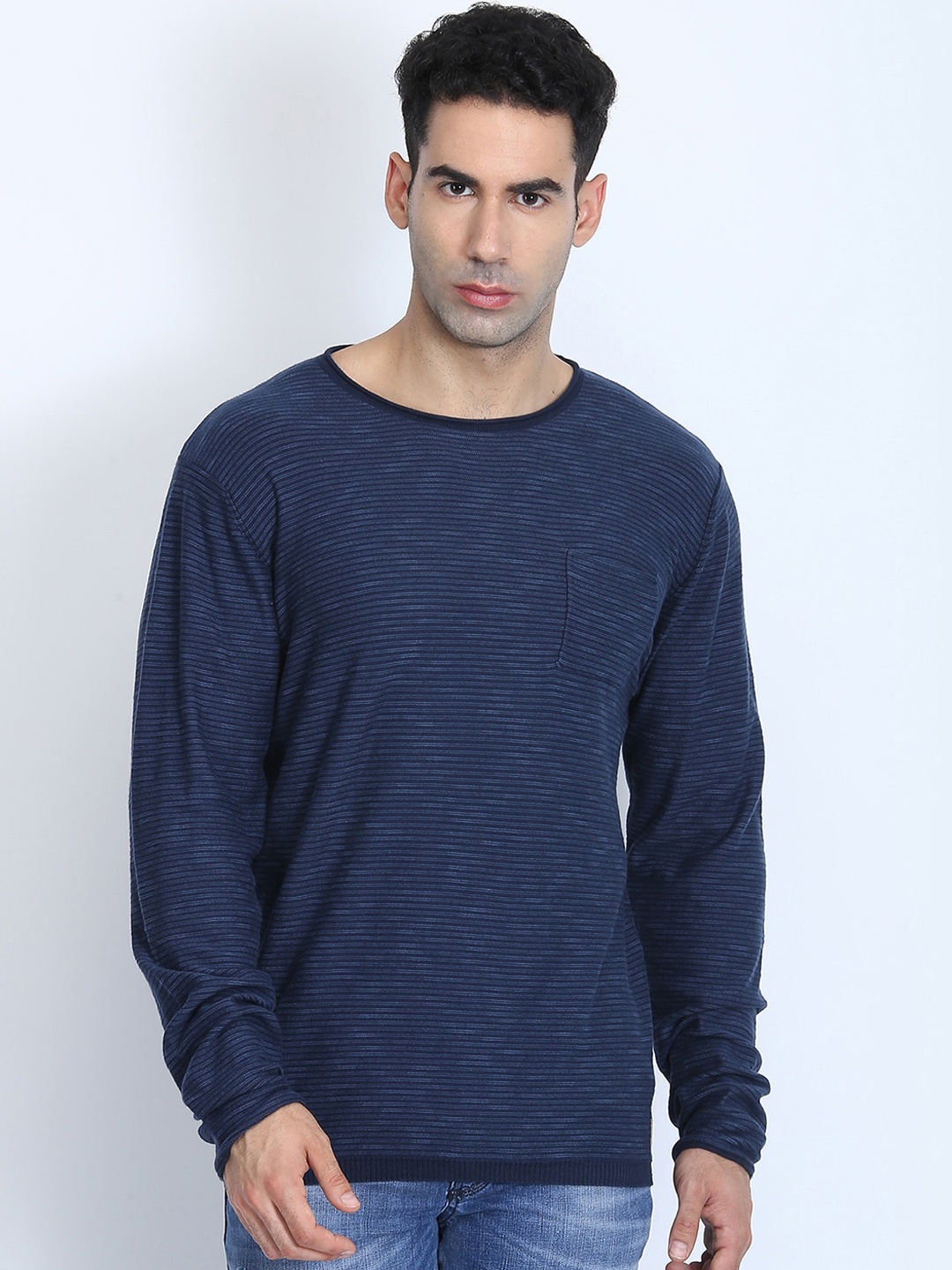

LINDBERGH Men Blue Striped Sweatshirt