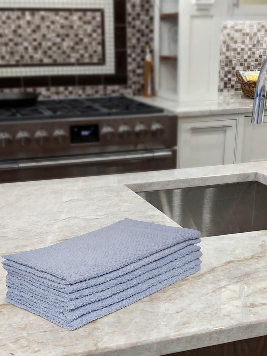 

Softweave Set Of 6 Blue Solid Pure Cotton 350 GSM Hand Towels