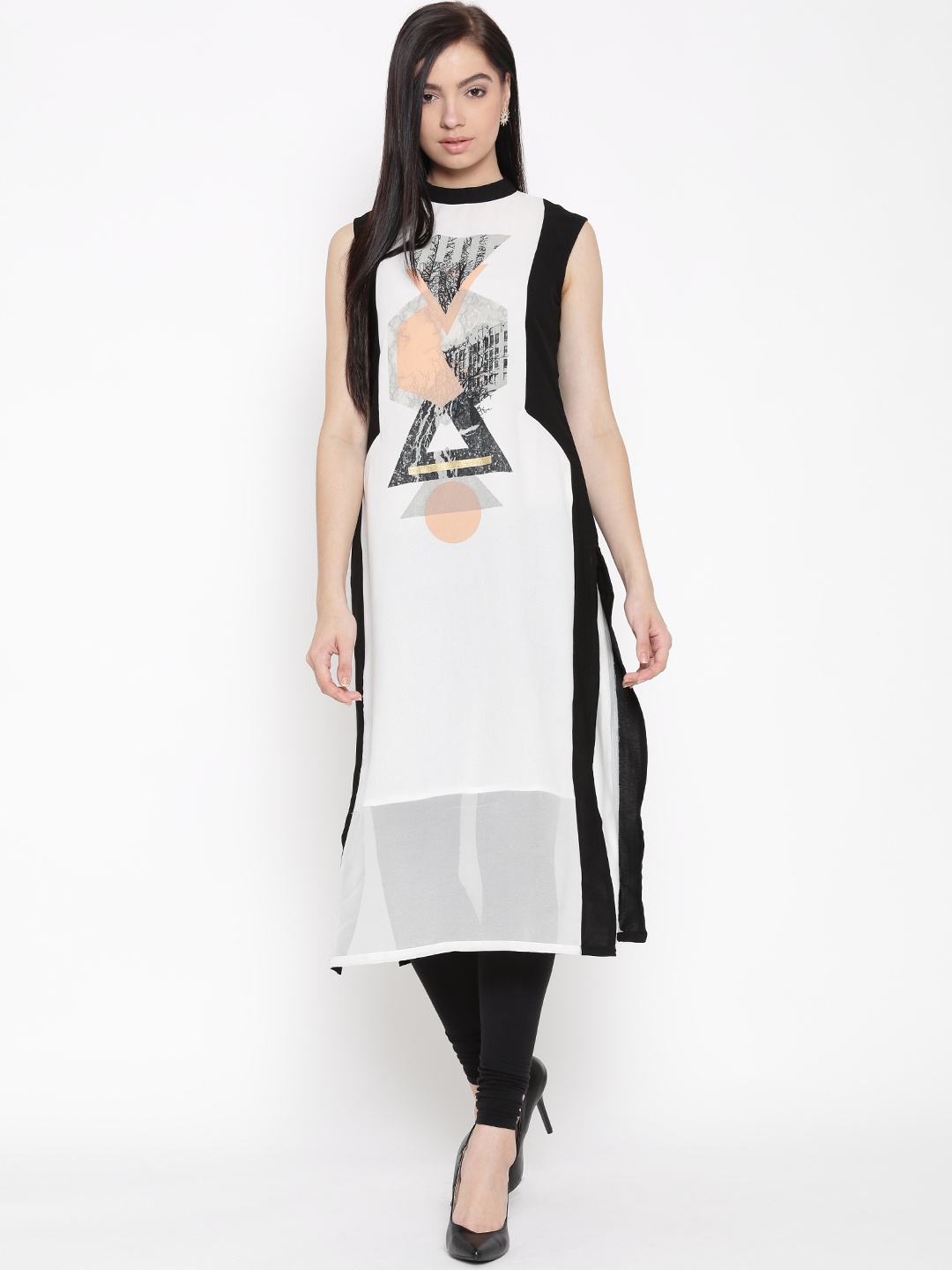

W Women White Printed Straight Kurta