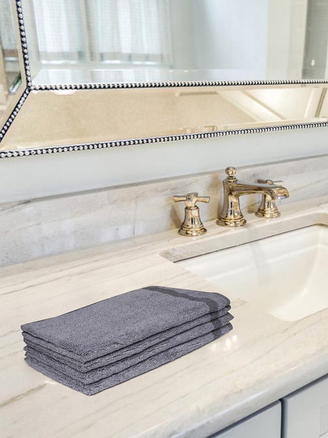 

Softweave Set Of 4 Grey Solid 480 GSM Pure Cotton Hand Towels