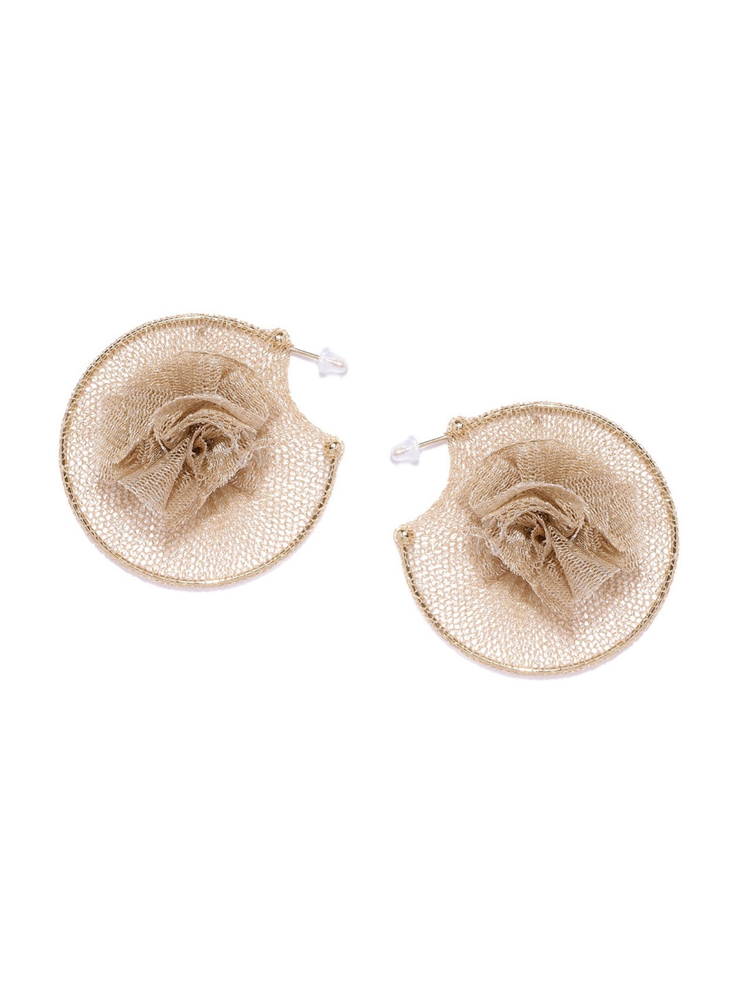 

Blisscovered Beige Net Mesh Circular Half Hoop Earrings